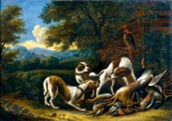 Paysage Avec Groupe De Chiens Et Gibier Oil Painting by Abraham Hondius