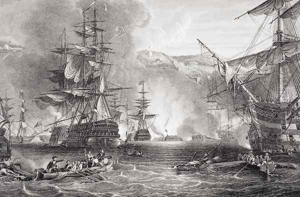 The Bombardment of Algiers, 27 August 1816, from `Illustrations of English and Scottish History' Volume II Oil Painting by George Chambers