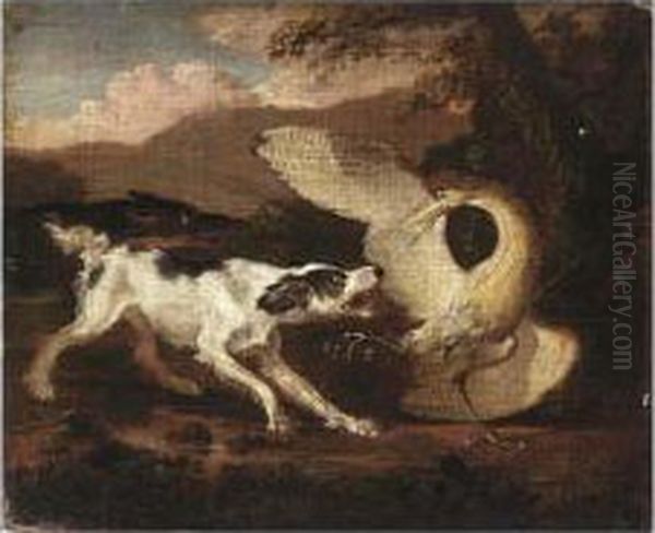 Dogs Attacking A Heron Oil Painting by Abraham Hondius