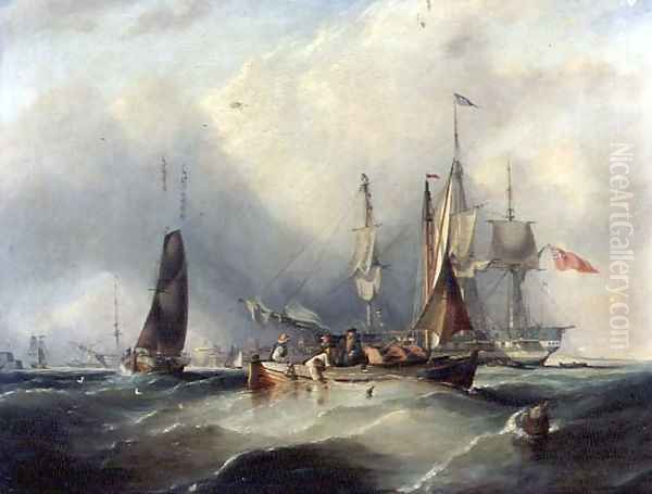 A Man-o'-War and Fishing Boats off Southsea Oil Painting by George Chambers