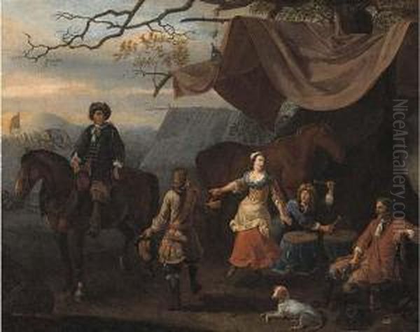 A Military Encampment With Merrymakers At A Tent Oil Painting by Abraham Hondius