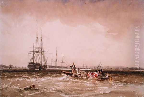 On the Medway (Marines Going out to the Indiaman, Northfleet), 1839 Oil Painting by George Chambers