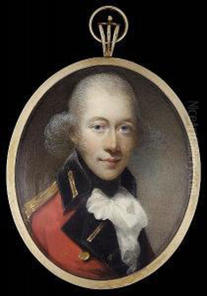 Lieutenant Sir Richard Mcquire, 
Wearing The Uniform Of The 61st Foot (south Gloucestershire Regiment), 
Scarlet Coat With Black Facings, Gold Epaulette, Black Stock And Frilled
 White Cravat Oil Painting by Horace Hone