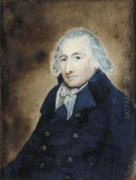 Portrait Of A Gentleman In Blue Coat With White Stock Oil Painting by Horace Hone