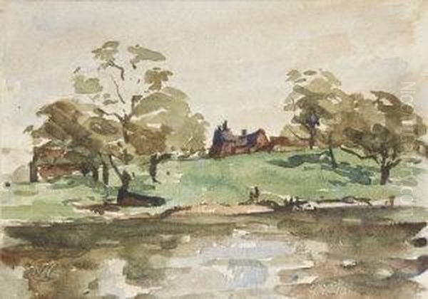 Study, Broads River Oil Painting by Nathaniel R.H.A. Hone Ii,