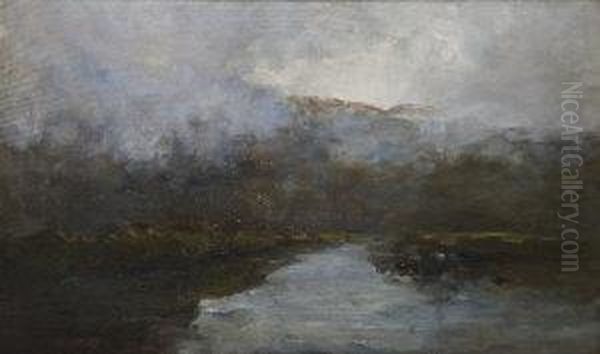 Misty River Landscape Oil Painting by Nathaniel R.H.A. Hone Ii,