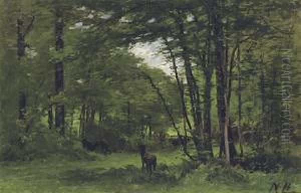 The Boundary Fence, Forest Of Fontainbleau Oil Painting by Nathaniel R.H.A. Hone Ii,