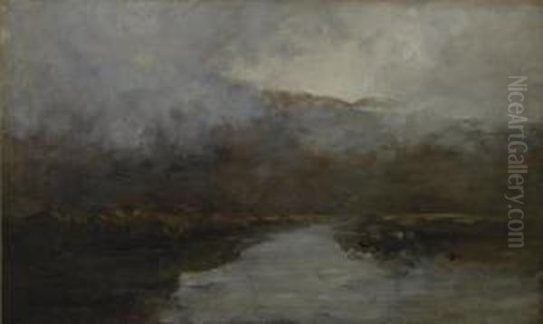 A River Scene Oil Painting by Nathaniel R.H.A. Hone Ii,