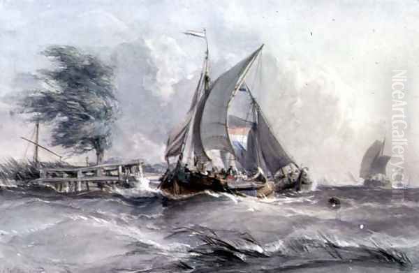 A Windy Day: Boats in a Gale Oil Painting by George Chambers