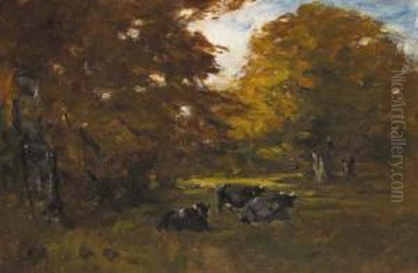 Rha Cows In Tree Shadows Oil Painting by Nathaniel R.H.A. Hone Ii,