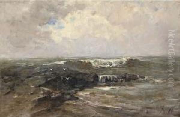 Breakers Oil Painting by Nathaniel R.H.A. Hone Ii,