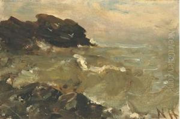 Coastal Scene Oil Painting by Nathaniel R.H.A. Hone Ii,