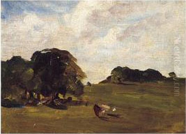 Cattle At Pasture In A Parkland Oil Painting by Nathaniel R.H.A. Hone Ii,