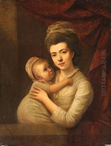 Portrait Of A Mother And Child At A Casement Oil Painting by Nathaniel R.H.A. Hone Ii,