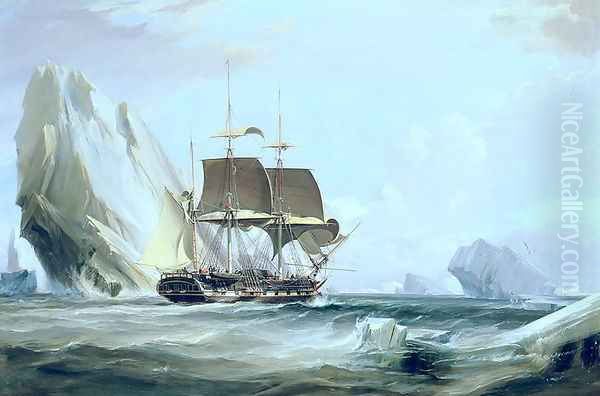 The Barque 'Auriga' in Antarctic Waters, 1838 Oil Painting by George Chambers