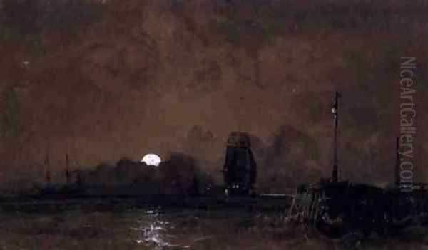 Sunderland Harbour: Moonlight Oil Painting by George Chambers