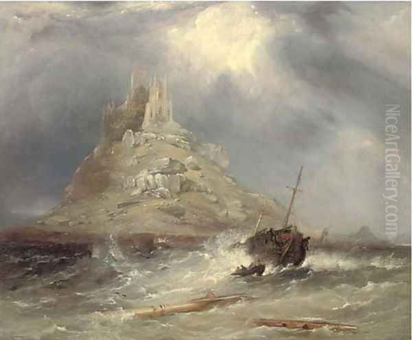 A wreck running ashore below St. Michael's Mount Oil Painting by George Chambers