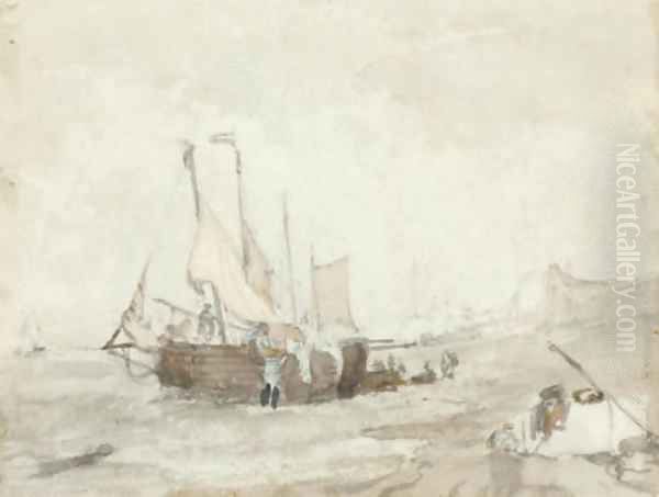 Fishermen unloading the catch Oil Painting by George Chambers