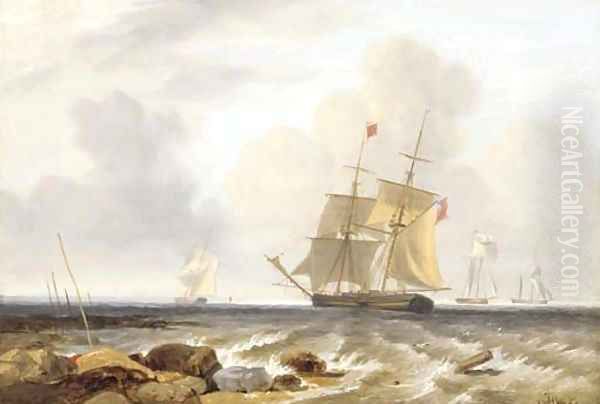 Trading brigs offshore Oil Painting by George Chambers