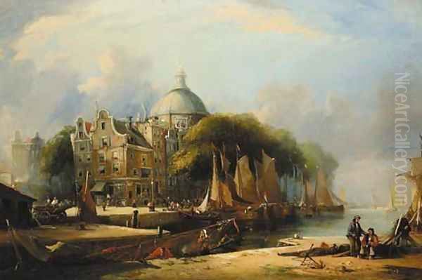 View on the Singel Canal, Amsterdam Oil Painting by George Chambers