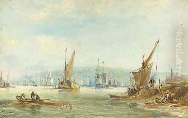 A busy day on the Medway Oil Painting by George Chambers