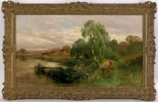 John Horace Hooper(british, 19th
 C.), Oil On Canvas Landscape With Figure, Signed Lower Right ''j. 
Horace Hooper'', 24'' X 42''. Oil Painting by John Horace Hooper