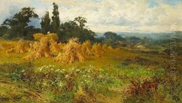 Harvest Time, Near Godalming, Surrey Oil Painting by John Horace Hooper