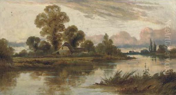 A Summer Evening On The Thames, 
Below Reading; And A Peaceful Dayon The River, Near Pangbourne-on-thames Oil Painting by John Horace Hooper