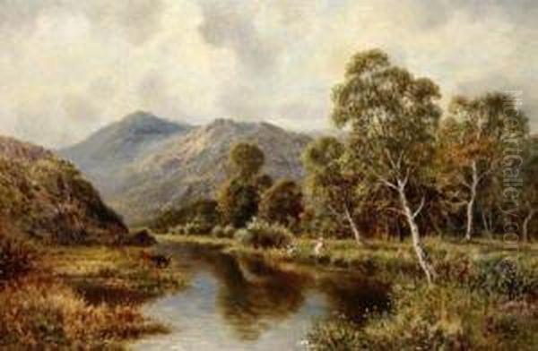 Children Fishing On A Tranquil River Oil Painting by John Horace Hooper