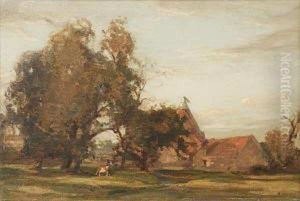 An East Lothian Farm Oil Painting by Robert Hope