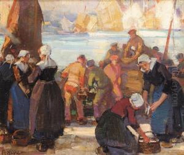 Breton Fish Market Oil Painting by Robert Hope