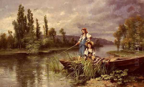 On The River At Dusk Oil Painting by Giuseppe Castiglione