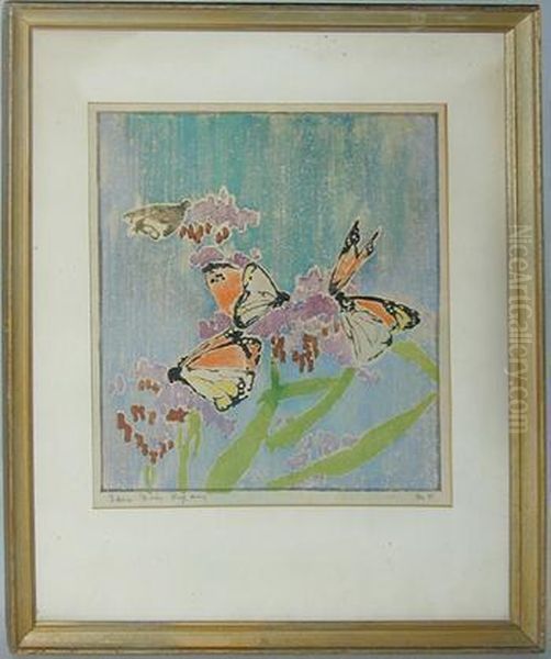 [flowers And Butterflies] Oil Painting by Edna Boies Hopkins