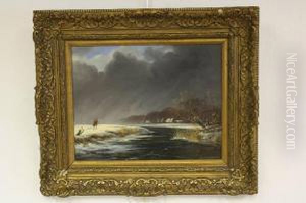 Winterlandschapje Met Eenzame Wandelaar Oil Painting by Johannes Franciscus Hoppenbrouwers