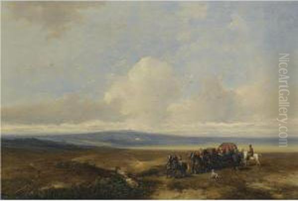 An Extensive Landscape Oil Painting by Johannes Franciscus Hoppenbrouwers