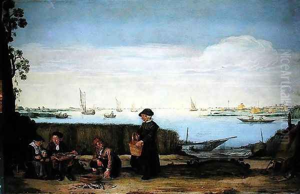 The Fish Sellers Oil Painting by Arentsz van der Cabel