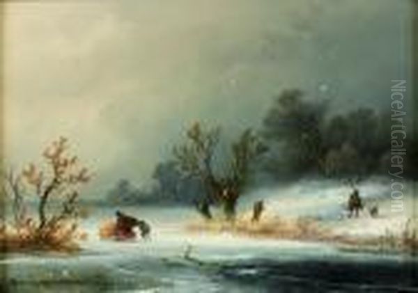 Paysage Enneige Anime De Promeneurs Oil Painting by Johannes Franciscus Hoppenbrouwers