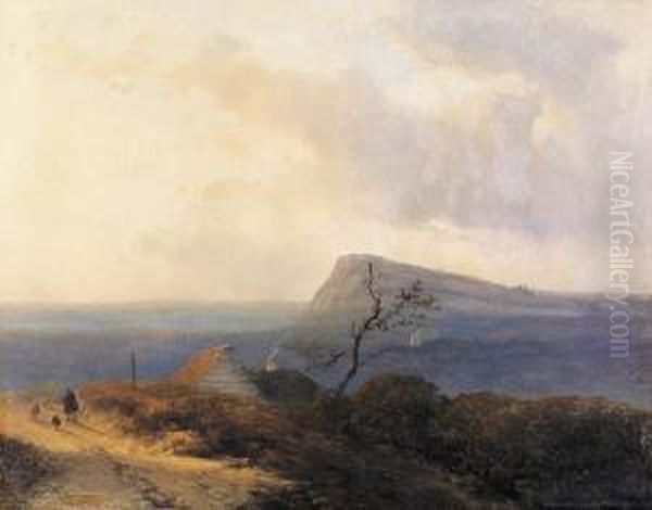 Landschaft Mit Schafer Vor Einer Kohlerei. Oil Painting by Johannes Franciscus Hoppenbrouwers