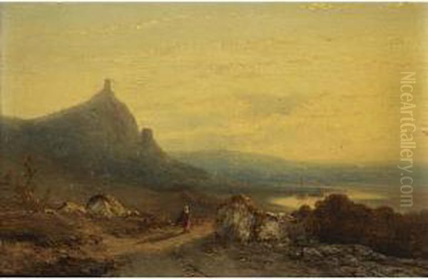 A Figure On A Path In An Italianate Landscape Oil Painting by Johannes Franciscus Hoppenbrouwers