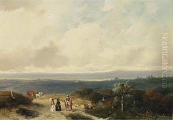 Elegant Figures In The Landscape Of Montferlant, Gelderland Oil Painting by Johannes Franciscus Hoppenbrouwers