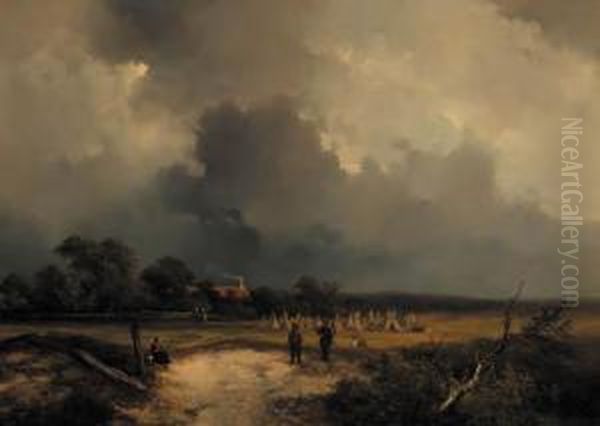 After The Harvest Oil Painting by Johannes Franciscus Hoppenbrouwers