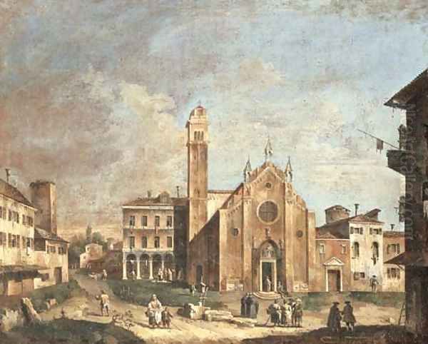 A capriccio view of Venice, with the church of Santa Maria Gloriosa dei Frari, and the Fabbriche Vecchie of Rialto beyond Oil Painting by Gianbattista Cimaroli