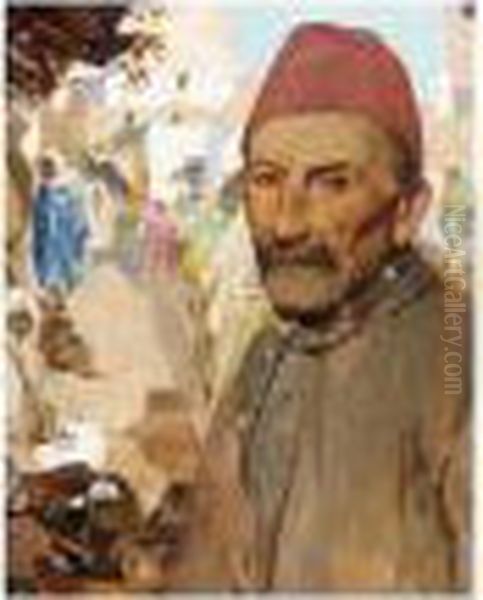 A Man In A North African Market Place Oil Painting by Henry Silkstone Hopwood