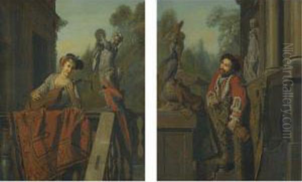 An Elegant Turkish Gentleman At A Balustrade Oil Painting by Jan Jozef, the Younger Horemans