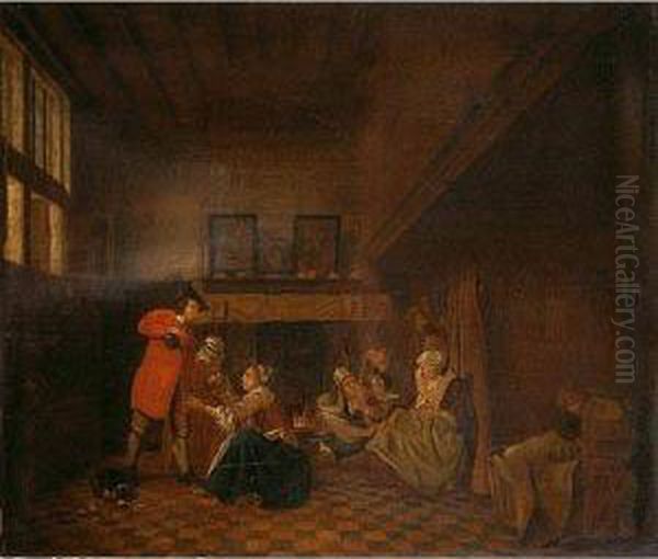 Interior Domestico Oil Painting by Jan Jozef, the Younger Horemans