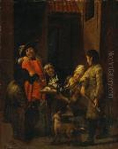 A Dispute In A Courtyard Oil Painting by Jan Jozef, the Younger Horemans