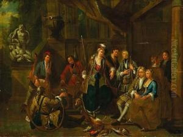 Le Retour De La Chasse Oil Painting by Jan Jozef, the Younger Horemans