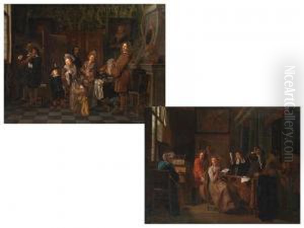 Tischgesellschaften Bei Hausmusik Oil Painting by Jan Jozef, the Younger Horemans