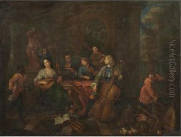 A Musical Company Oil Painting by Jan Jozef, the Younger Horemans