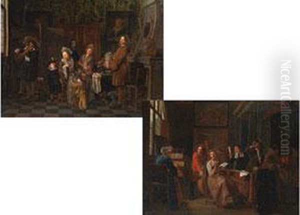 Tischgesellschaften Bei Hausmusik Oil Painting by Jan Josef, the Elder Horemans